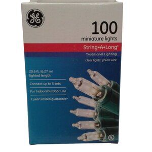 GE 100 Miniature String Lights Clear Bulbs Green Wire 20.6 Ft Indoor Outdoor Use
